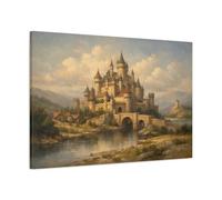 Fairytale Medieval Castle Earthy Tones - Canvas Wall Art Print 36×24 inch (90×60 cm) - Horizontal / 1.25 inch (3 cm)