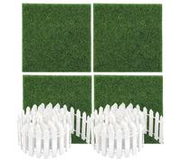 Fairytale Miniature Fence - Miniature Garden Decoration Set | Mini for Fairy Garden | 35 Inch White Mini Picket | Wooden Craft Board with 4-Piece Artificial Grass for Indoor and Outdoor Use