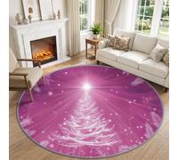 Fairytale Pink Stars Plants Pine Tree Round Rug for Living Room 100 cm | Dreamy Aesthetic Printed Circle Rugs for Bedroom Dorm Sofa, Pink Soft Short Pile Non Slip Carpet, Stain Resistant