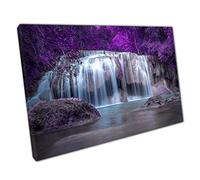Fairytale Woodland With Beautiful Waterfall And Stunning Purple Foliage Wall Art Print On Canvas Picture For Home Office Decor 61x41cm (24x16In)
