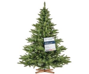 FairyTrees Artificial Christmas Tree - Nordmann Fir, 180 cm (6 ft), Realistic PVC Branches, Handcrafted Ash Wood Stand, Made in EU.