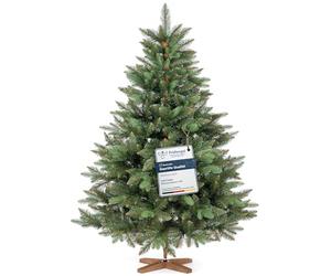 FAIRYTREES Artificial Christmas Tree, Nordmann Fir Premium 150 cm, Natural-Looking Injection-Molded Elements, Made in EU, Artificial Christmas Tree with Handcrafted Ash Wood Stand