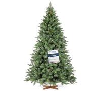 FAIRYTREES Artificial Christmas Tree, Nordmann Fir Premium 220 cm, Natural-Looking Injection-Molded Elements, Made in EU, Artificial Christmas Tree with Handcrafted Ash Wood Stand