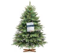 FairyTrees Artificial Christmas Tree Nordmann Premium 120 cm - Realistic Injection Mold Needles - With Ash Wood Stand - Made in the EU
