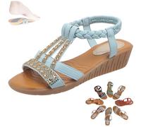 FAIRZ Women's Rhinestone Open Toe Orthopaedic Sandals, Casual Arched Support Walking Flat Sandals, Non Slip Slides Wedge Beach Orthopedic Fish-Mouth Sandals (7.5UK,Blue-B)