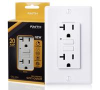 Faith 20A GFCI Outlet, Non-Tamper-Resistant GFI Duplex Receptacles with LED Indicator, Self-Test Ground Fault Circuit Interrupter with Wall Plate, ETL Listed, White