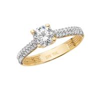 Faith 9ct Gold 9ct Yellow Gold Claw Set Solitaire with Double Row CZ Shoulders Ring