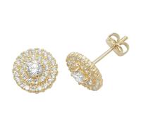 Faith 9ct Gold 9ct Yellow Gold Round CZ with Double Halo Stud Earrings 1.05g, 0.8cm