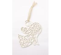 Faith Angel Hanging Ornament 8x7cm - Inspirational Decorative Hanging Angel with Ribbon - Delicate Cut Out Design with Word Faith - Home Decoration Symbol of Hope and Belief - Sentimental Keepsake
