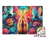 Faith Art 1000 Piece Jigsaw Puzzle Recycled Praying Hands Senior Puzzles Party Game Props Developing Children‘s Intelligence Educational Fun 38x26cm/1000pcs