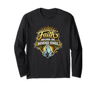 Faith Begins On Bended Knee Pun - Christian Pray Saying Long Sleeve T-Shirt