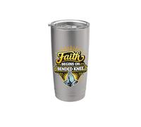 Faith Begins On Bended Knee Pun - Christian Pray Saying Stainless Steel Insulated Tumbler