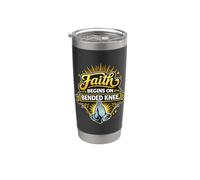 Faith Begins On Bended Knee Pun - Christian Pray Saying Stainless Steel Insulated Tumbler