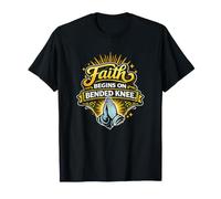 Faith Begins On Bended Knee Pun - Christian Pray Saying T-Shirt