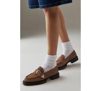 Womens Faith: Betsy Suede Western Buckle Chunky Loafers Taupe 5