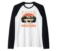 Faith Can Move Mountains Retro Sunset Bible Verse Christian Raglan Baseball Tee