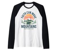 Faith Can Move Mountains Retro Sunset Bible Verse Christian Raglan Baseball Tee