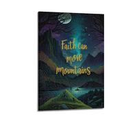 Faith Can Move Mountains Starry Mountain Scene Wall Art, Whimsical Religious Motivational Decor Canvas Print for Living Room And Religious Space Artistic Wall Mural Modern Hanging Decor Poster12x18inc