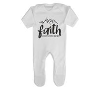Faith can Move Mountains (Style 1) Religious Faith Quote [FHSVG] Baby Romper Jumpsuit with feet, 0-3 Months, White