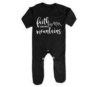 Faith can Move Mountains (Style 2) Religious Faith Quote [FHSVG] Baby Romper Jumpsuit with feet, 0-3 Months, Black