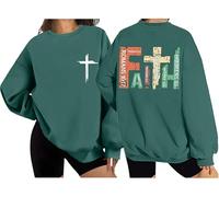 Faith Christian Bible Verse Cross Graphic Religious Sweatshirt For Women - Green