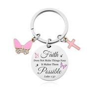 Faith Christian Gifts Keychain for Women Inspirational Religious Gifts for Women Christians Pastor Bible Verse Gift for Mom Daughter Christmas Baptism Gift Butterfly Cross Faith Key Chains for Girls