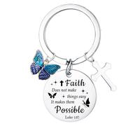 Faith Christian Keyring Bible Verse Keyring Butterfly Gifts for Women Inspirational Religious Gifts Christian Butterfly Gift for Daughter Sister Friends Christmas Baptism Gift Cross Charm Keyrings