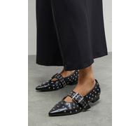 Faith: Clarissa Faux Leather Studded Pointed Ballerinas Faith Black 6