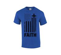 Faith Cross American Flag Christian Short Sleeve T-Shirt Graphic Tee, Heather Royal, 3XL