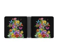 Faith-Cross Floral Butterflies Flowers Bifold Wallet Leather Slim Cash Card Holder Cute Purse