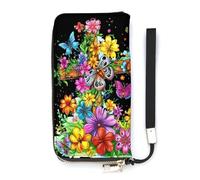 Faith-Cross Floral Butterflies Flowers Slim Wallet for Women Long Purse Cute Clutch Wristlet Handbag Card Holders