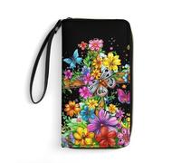 Faith-Cross Floral Butterflies Flowers Wristlet Wallets for Men Women Leather Long Wallet Credit Card Clutch with Cord