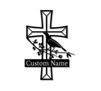Faith Cross Metal Sign,Custom Family Name Sign,Last Name Sign,Cross Wall Art,Grave Marker, Memorial Sign for Ourdoor, Memorial Cross Stake, Grave Marker, Memorial Stake for Ourdoor (Style-3)