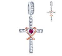 Faith Cross Pendant with I Can Do All Things Charms fit Pandora DIY Bracelet, 925 Sterling Silver Christian Prayer Beads with Rose Gold Infinity, Gift for Mummy/Grandma/Christmas