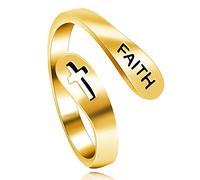 Faith Cross Ring Sterling Silver Adjustable Wrap Ring Christian Fashion Band Ring for Women Girls Daughter Girlfriend Gift Y531-gold