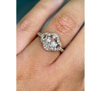 Faith Diamonds 9ct Canadian Rose Gold 3 Stone Oval Morganite with Single Halo Diamond Ring