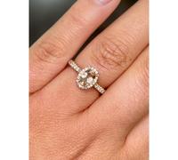 Faith Diamonds 9ct Canadian Rose Gold Oval Cut Centre Morganite with Single Diamond Halo Ring