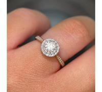 Faith Diamonds 9ct Canadian Yellow Gold 0.70ct Round Brilliant Solitaire with Double Halo & Diamond Shoulders Ring