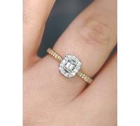 Faith Diamonds 9ct Yellow Gold 0.30ct Total Emerald Cut Solitaire with Single Halo & Diamond Shoulders Ring