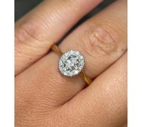 Faith Diamonds 9ct Yellow Gold 0.30ct Total Oval Cut Solitaire with Single Diamond Halo & Twist Shoulders Ring