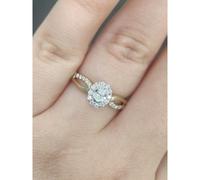 Faith Diamonds 9ct Yellow Gold 0.30ct Total Oval Cut Solitaire with Single Halo & Split Diamond Shoulders Ring