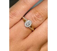 Faith Diamonds 9ct Yellow Gold 0.30ct Total Oval Cut Solitaire with Single Halo & Split Diamond Shoulders Ring