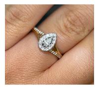 Faith Diamonds 9ct Yellow Gold 0.30ct Total Pear Cut Solitaire with Single Halo & Split Diamond Shoulders Ring