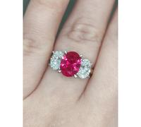 Faith Diamonds 9ct Yellow Gold 2.18ct Oval Ruby with 1.40ct D/E Oval Cut Diamond Sides LAB Grown Diamond Certified Ring