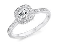 Faith Diamonds Palladium 0.63ct Total Round Brilliant Cushion Cut Diamond Halo Ring