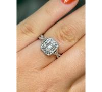 Faith Diamonds Platinum 0.70ct Total Emerald Cut Centre with Double Halo & Twist Diamond Shoulders Ring