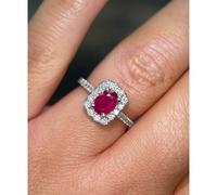 Faith Diamonds Platinum Oval Cut Ruby Centre with Single Cushion Edge Halo & Diamond Shoulders Ring