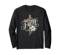 Faith Easter Lily and Christian Cross Long Sleeve T-Shirt