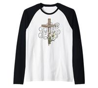 Faith Easter Lily and Christian Cross Raglan Baseball Tee