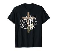 Faith Easter Lily and Christian Cross T-Shirt